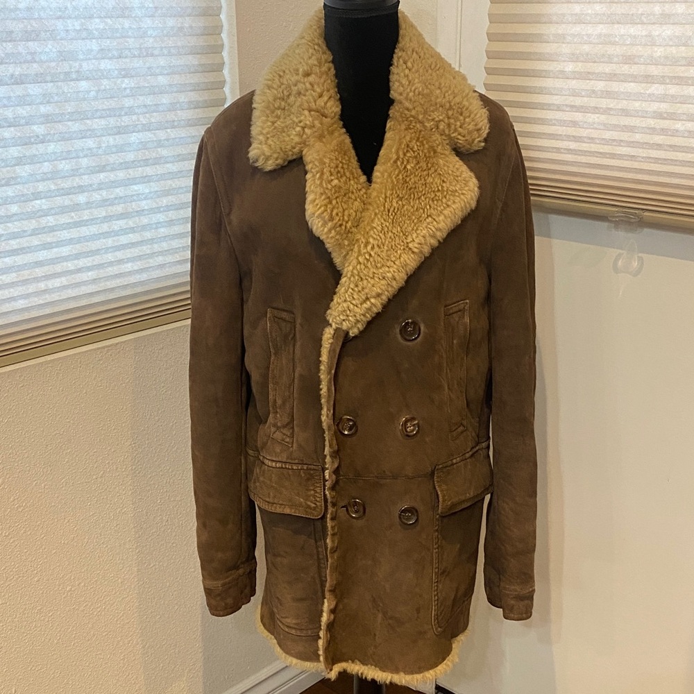 Gucci Men's Brown Shearling Lamb Pea Coat RARE